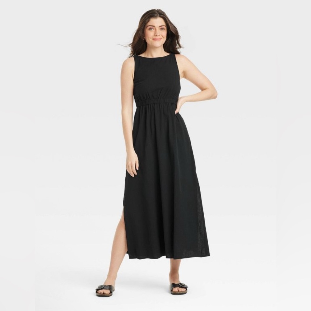 Women’s universal thread maxi a-line dress black Large